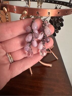 Lavender Teardrop Cluster Earrings with Dark Metal Hooks